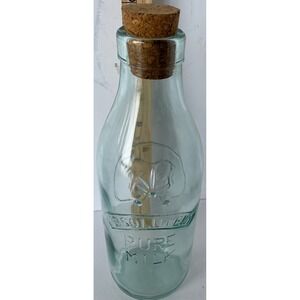 Vintage Milk Bottle Embossed Cow Absolutely Pure Milk Italy Green Glass